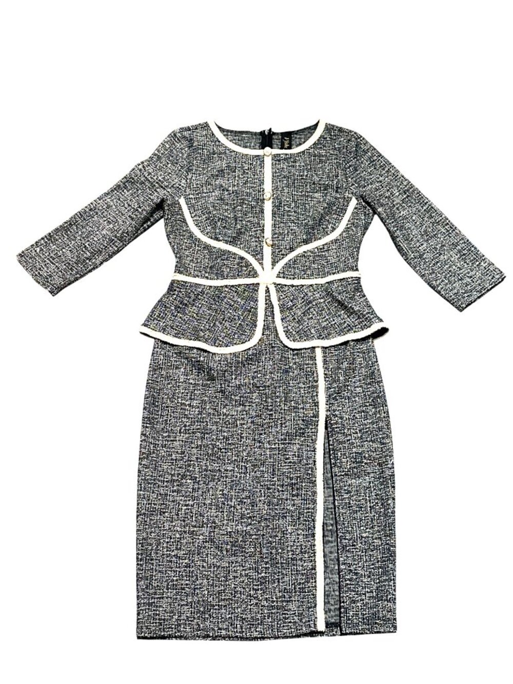 VFShow Size M Black White Tweed Peplum Dress Slim Fit Office City Chic Work Wear - Picture 16 of 16